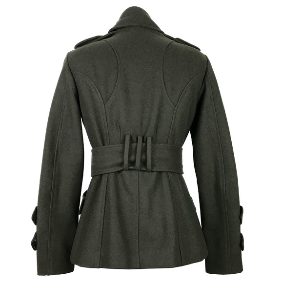 BEDO Femme Olive Green Wool Military Peacoat S - Picture 3 of 7